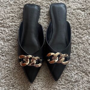 Open Edit Black Mules with Gold Chain ~ Size 7